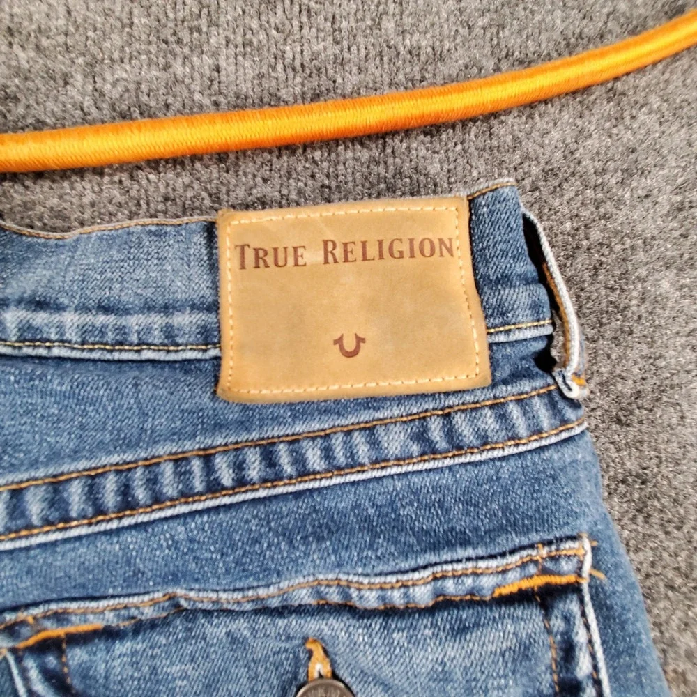 True Religion Jeans Mens 33x33 Ricky Relaxed Straight Blue Flap Stretch